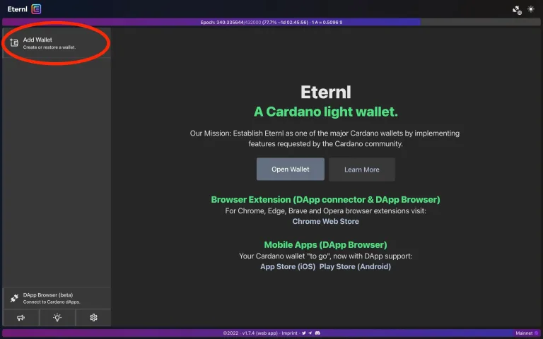 Eternl wallet step 1